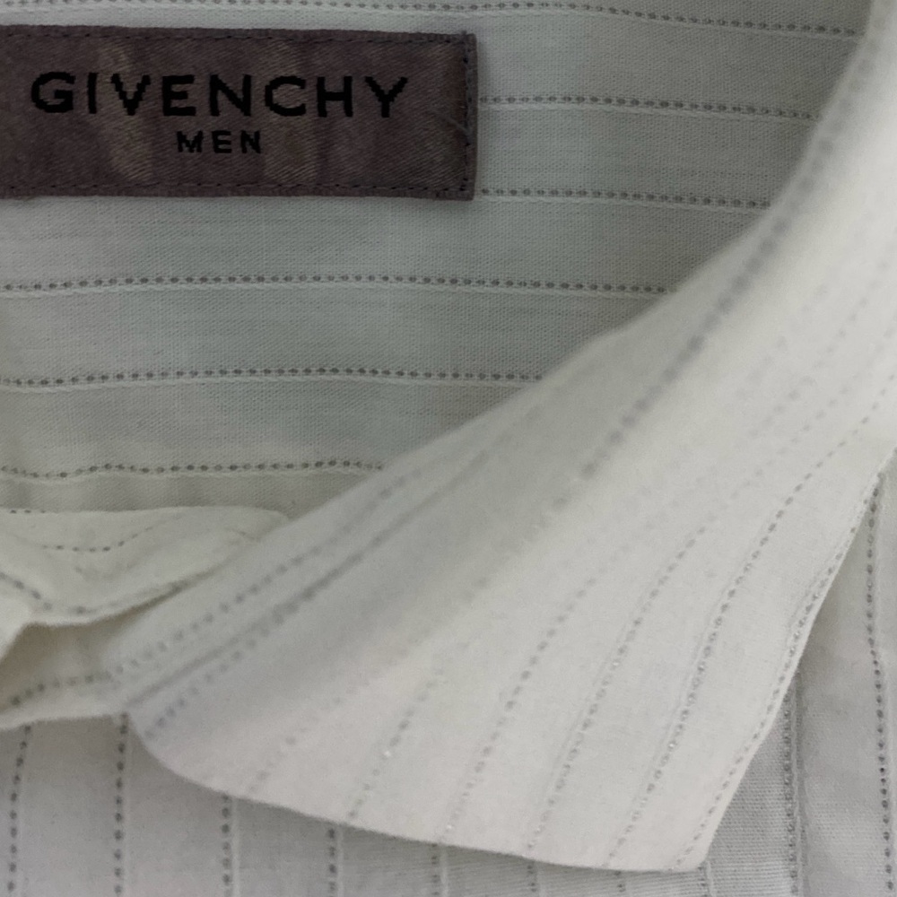 GIVENCHY White & Silver Lurex  Pinstripes Pleated  Mens Shirt IT 38, US S - Picture 6 of 12
